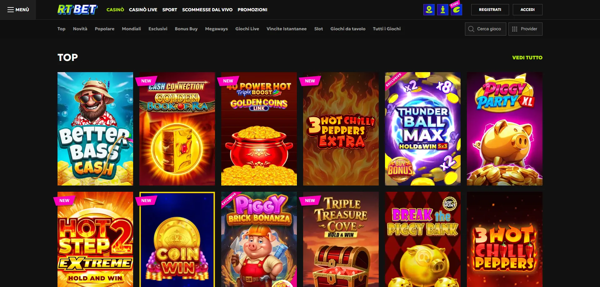 Giochi RTbet slot machine e giochi da tavolo &mdash; oltre 7500 titoli disponibili